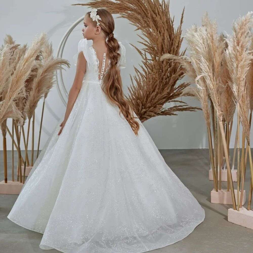 Cap Sleeves Wer Girl For Weddings A-E Tulle Appliques Pearls Long First Communion Dresses Little Customized 6660311