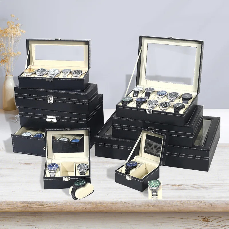 Leather watch storage box Simple PU watch display case with lock Mens watch gift box packaging high-end watch box 250121