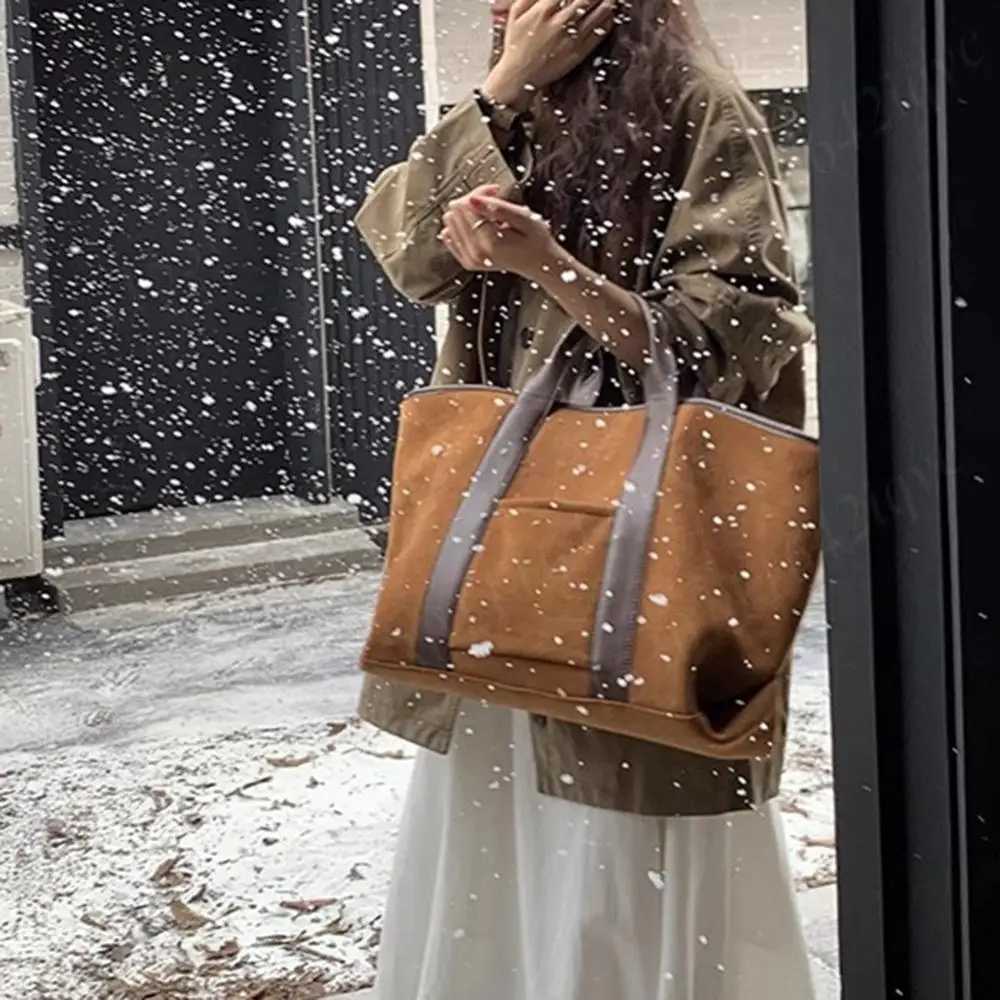 Womens suede shoulder bag large capacity winter handbag simple handbag retro business bag shopping bag Y250121
