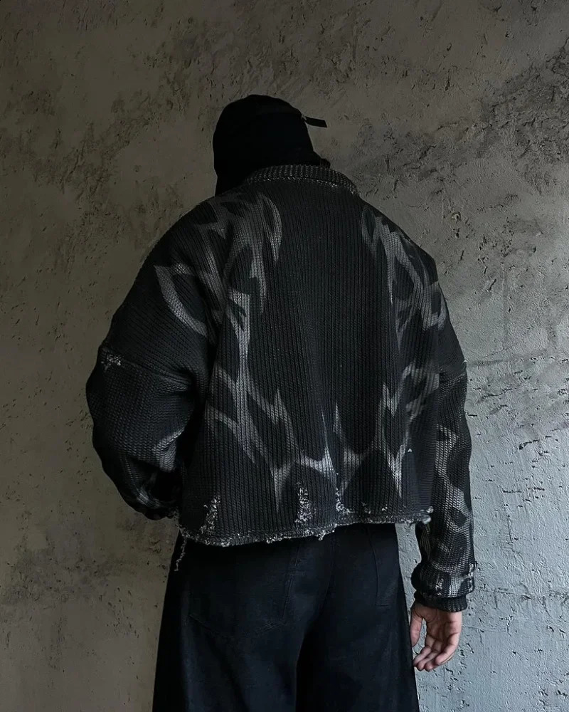 Harajuku Retro Long Sleeved Sweatshirt for Men and Women Y2k Striped Embroidered Wild Top Punk Gothic High Street Slim Pullover 250114Z