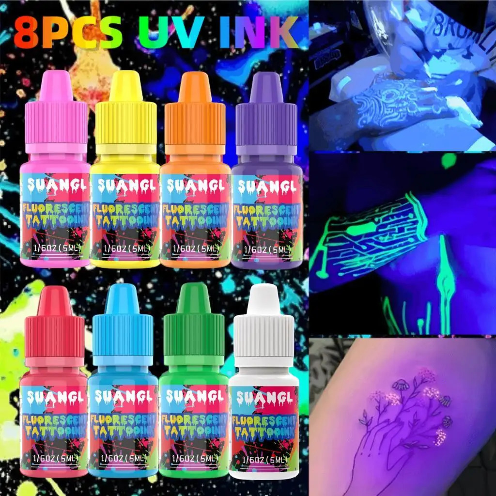 SUANGL UV Tattoo Ink Set 0.166OZ 5ml per Bottle Fluorescent Tattoo Ink Suitable For Artists And DIY Pattern Creation 250114