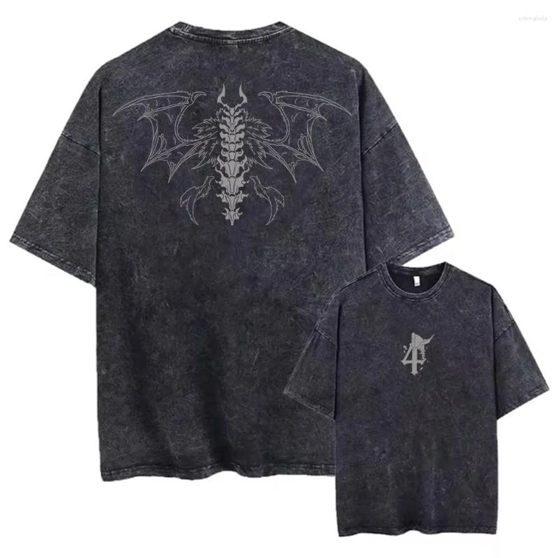 Shirts Men's Washed T-Shirts Summer Anime Bleach Print Tee Casual Cotton Punk Gothic Vintage Hip Hop Top