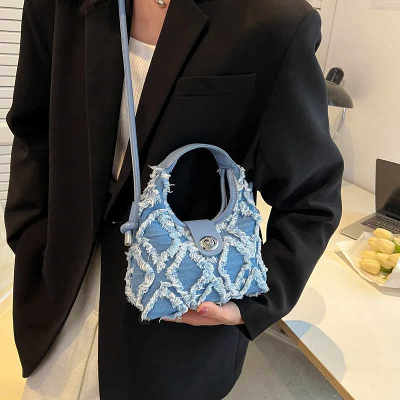 Niche Internet celebrity same style denim diamond Versatile fashion one shoulder cross body arm bag Y250319