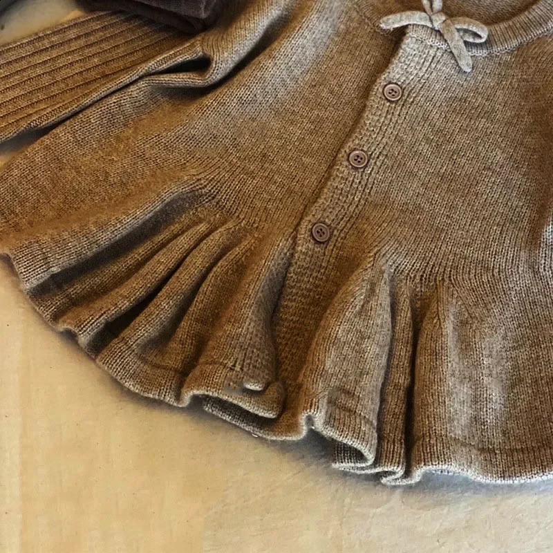 Korean childrens clothing autumn girls knitted cardigan single-breasted cute wool sweater for girls to wear outside 250120