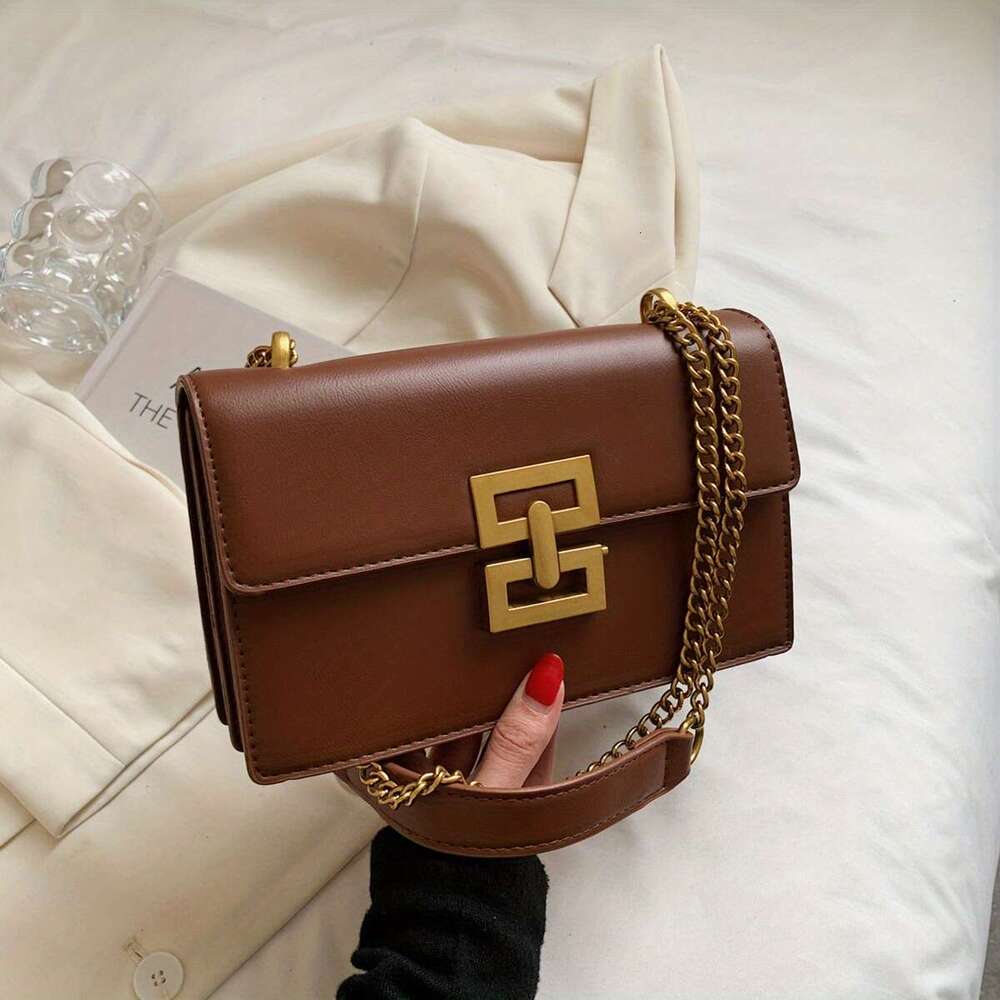 Minimalist classic crossbody bag, square PU leather flip wallet, women's casual handbag and shoulder bag