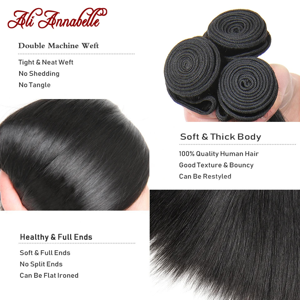 ALI ANNABELLE Straight Hair Bundles Human Hair Bundles 30 28 26 Inch 1 3 4 Bundles Deals Natural Brazilian Hair Weave Bundles 250121