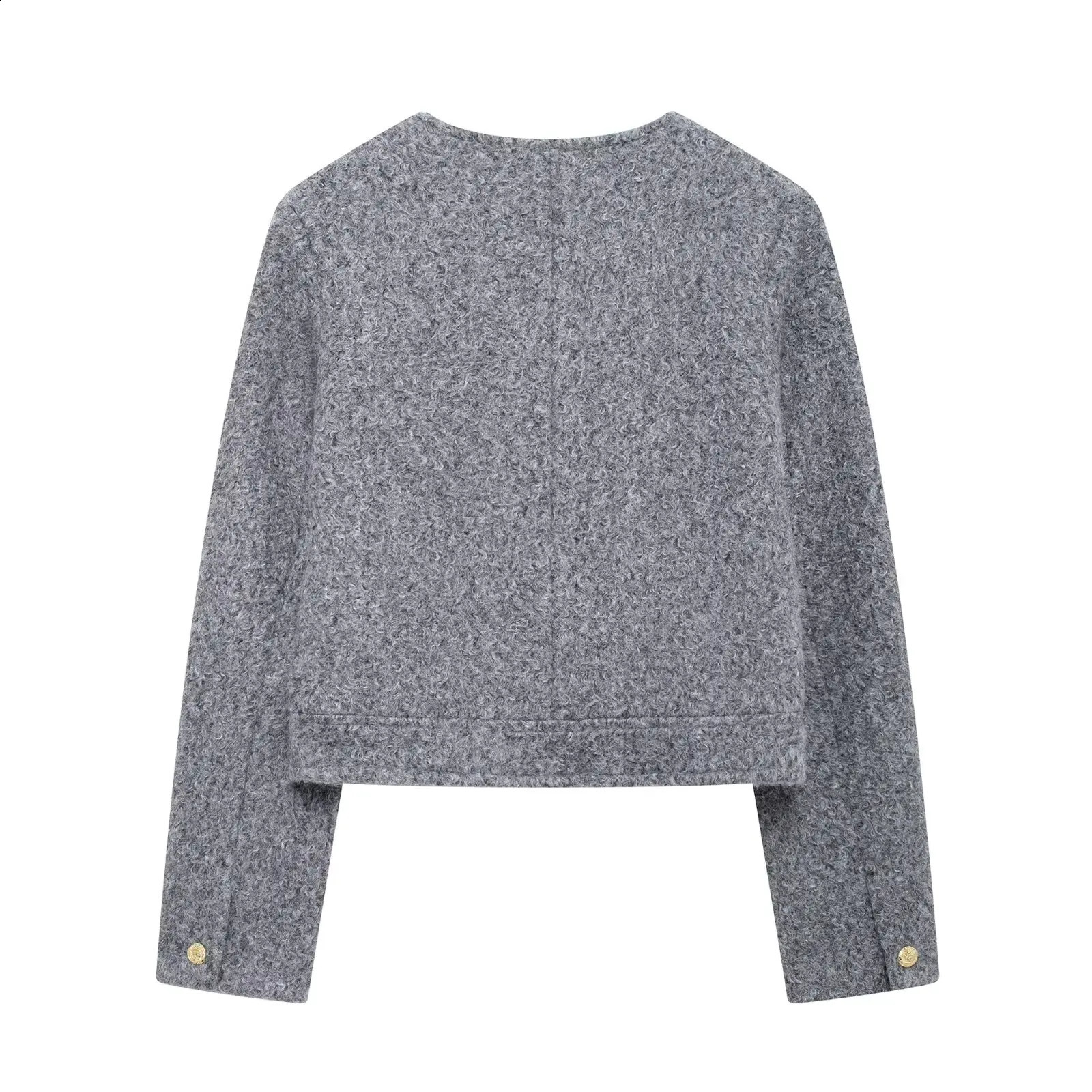 KAOPU ZA Womens Fashion tweed Short Jacket coat Women vintage O-neck single-breasted fall Winter pocket outerwear jackets top 250109