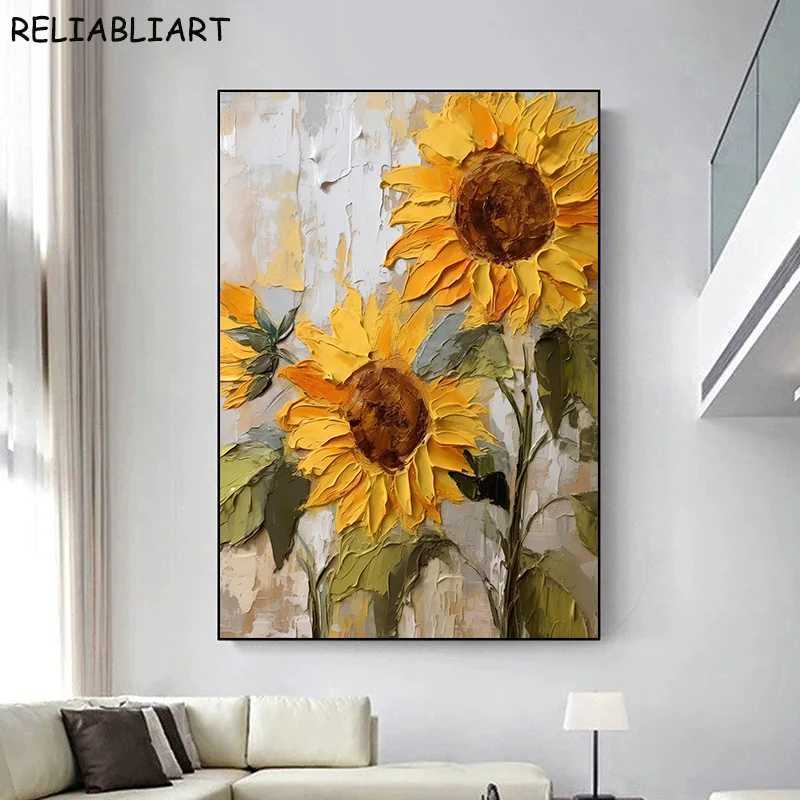 Knife Painting with Flower Poster and Prints Wall Art Pictures Canvas Painting for Living Ro He Decor No Frame Y250122