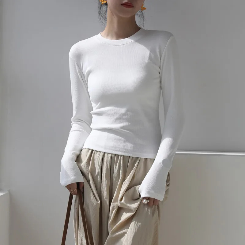 Cotton O Neck Long Sleeve Shirt Women Sexy Cropped Tops Autumn Black Casual Skinny Slim Basic Woman T Shirts White Clothing 250121