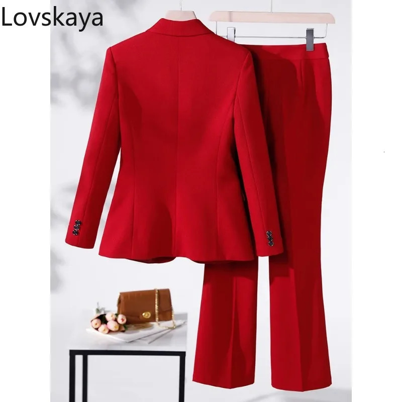 Business Work Wear 2 Piece Set Purple Blue Red Black Long Sleeve Blazer And Trouser Women Pant Suit Formal 250122