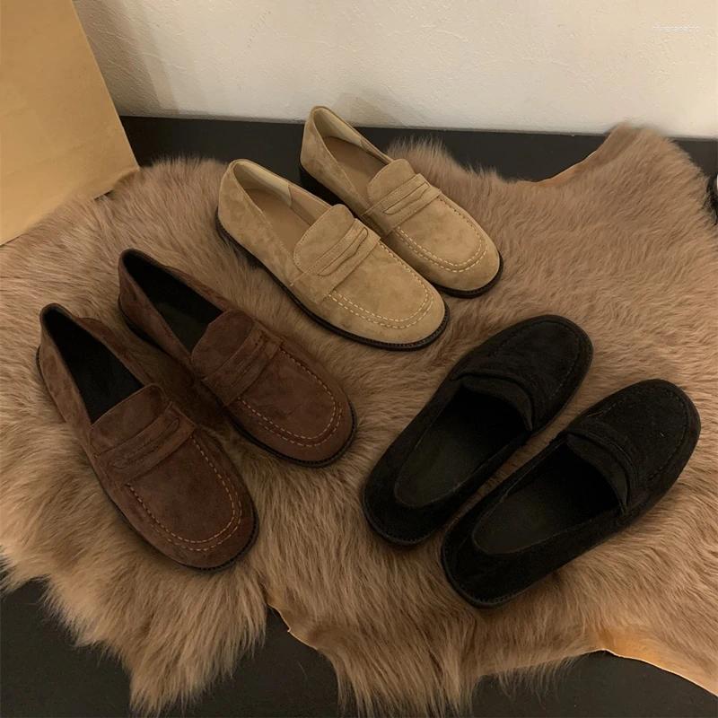 Retro Women Loafers Shoes Spring And Autumn New Style Roman Flat Heel Comfortable Versatile Slip On Cow Suede Women Flat Shoes