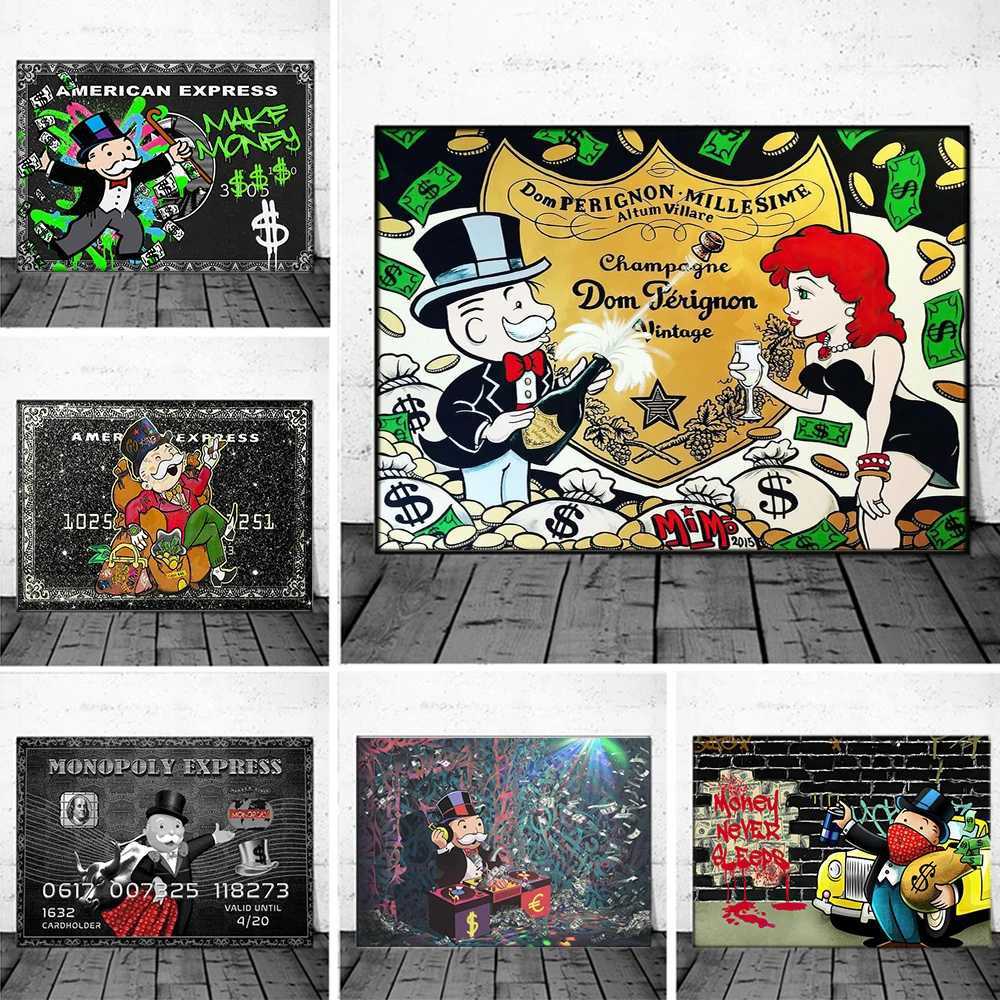 Graffiti c Monopoly Cartoon Posters Wall Art Canvas Prints Rich Man Dollars Paintings for Living Ro He Decor Pictures Y250122