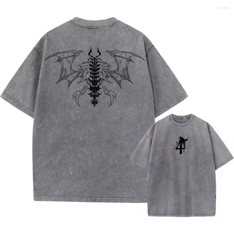 Shirts Men's Washed T-Shirts Summer Anime Bleach Print Tee Casual Cotton Punk Gothic Vintage Hip Hop Top