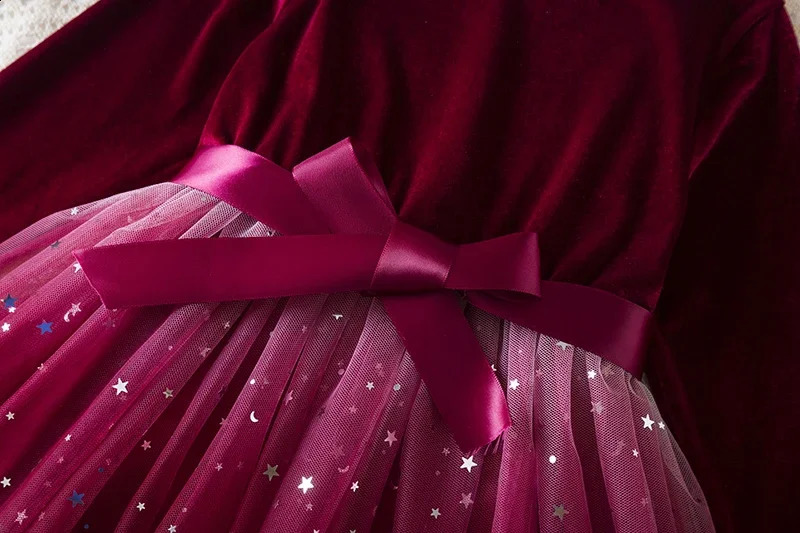 Red Christmas Dress for Girls Kids Princess Party Dresses for Birthday Autumn Winter Long Sleeve Girls Dress Year Gifts 250120