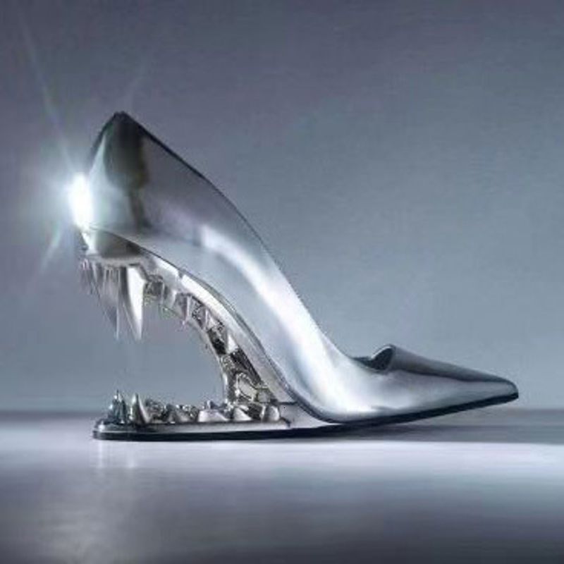 2023 New S Metal Teeth, Irregular High Heels, One Step Fashion Show, Single Shoe Girl 250318