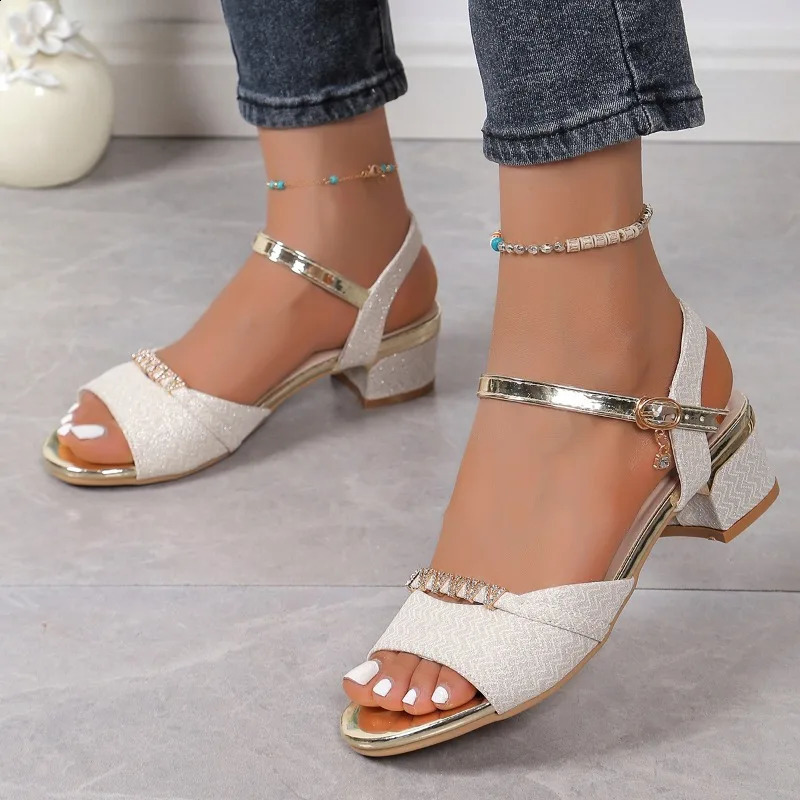 Ladies Shoes on Sale Fashion Ankle Strap Slingbacks Women Sandals Summer Open Toe Mixed Colors Buckle Chunky Heels 250117BJ - view 4