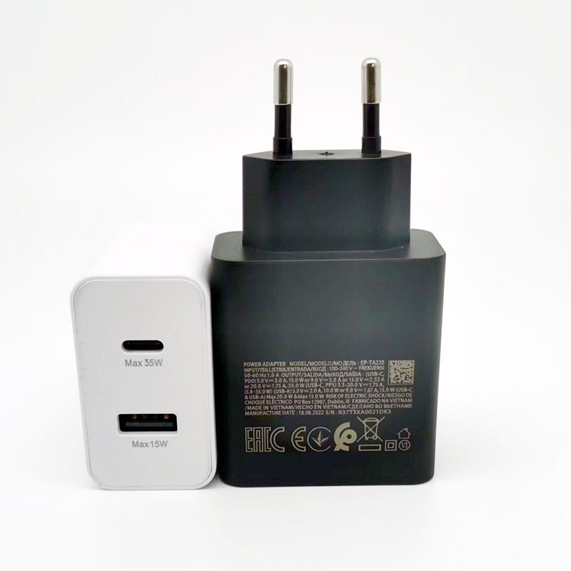 Super Fast Wall Charger 35W A + C dual port Power Adapter For Galaxy S24 s25 S21 S21Plus S20 FE 5G A52 Tab S8 S7 US EU UK PLUG C TO C CABLE