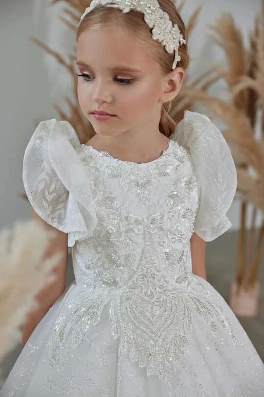 Cap Sleeves Wer Girl For Weddings A-E Tulle Appliques Pearls Long First Communion Dresses Little Customized 6660311