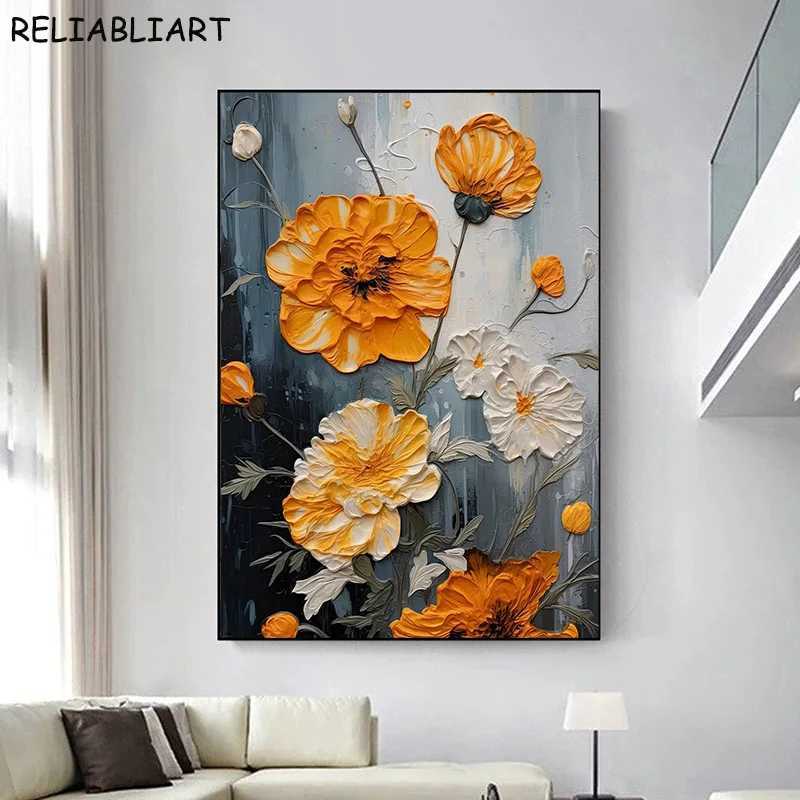 Knife Painting with Flower Poster and Prints Wall Art Pictures Canvas Painting for Living Ro He Decor No Frame Y250122