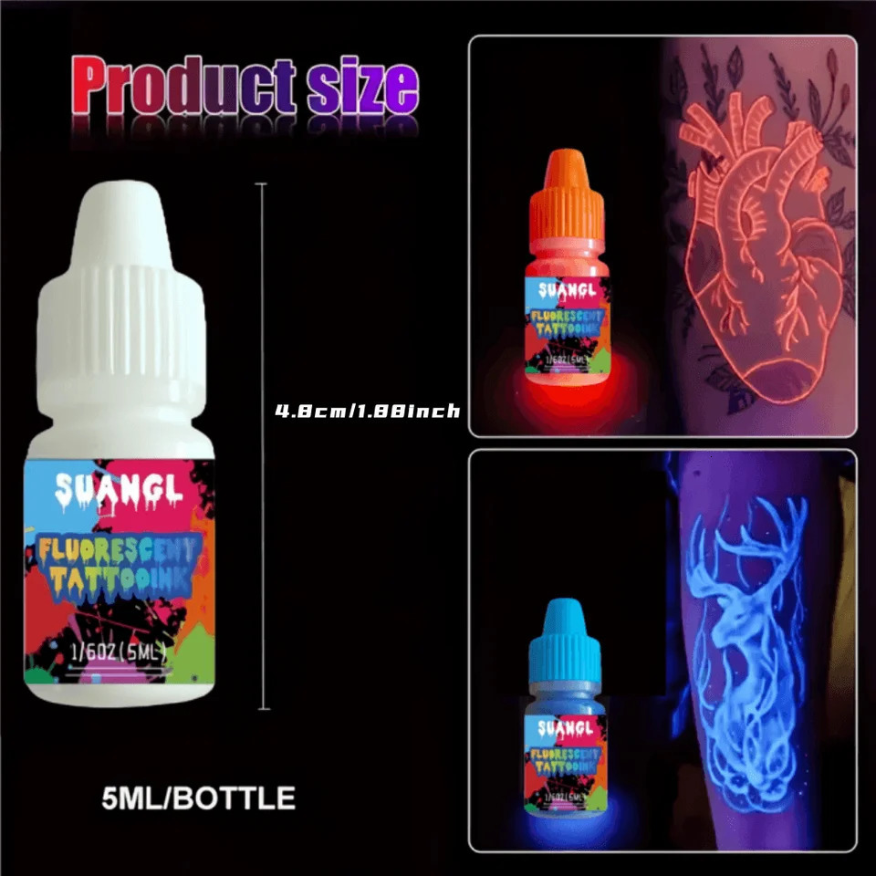 SUANGL UV Tattoo Ink Set 0.166OZ 5ml per Bottle Fluorescent Tattoo Ink Suitable For Artists And DIY Pattern Creation 250114