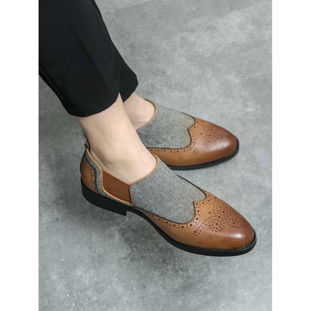 New British Style Fashion Formal Concise Men's Brogue Leather Lofers Point-toe Shoes Business Casual Black Brown