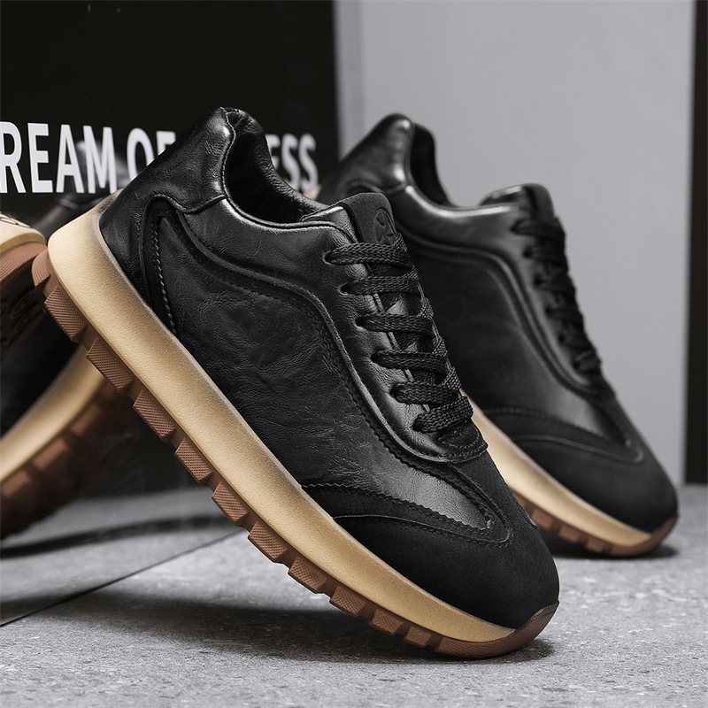 Men Sports Shoes Fashion Simple Design Solid Color Versatile Thick Sole Triple Black Brown Free shipping