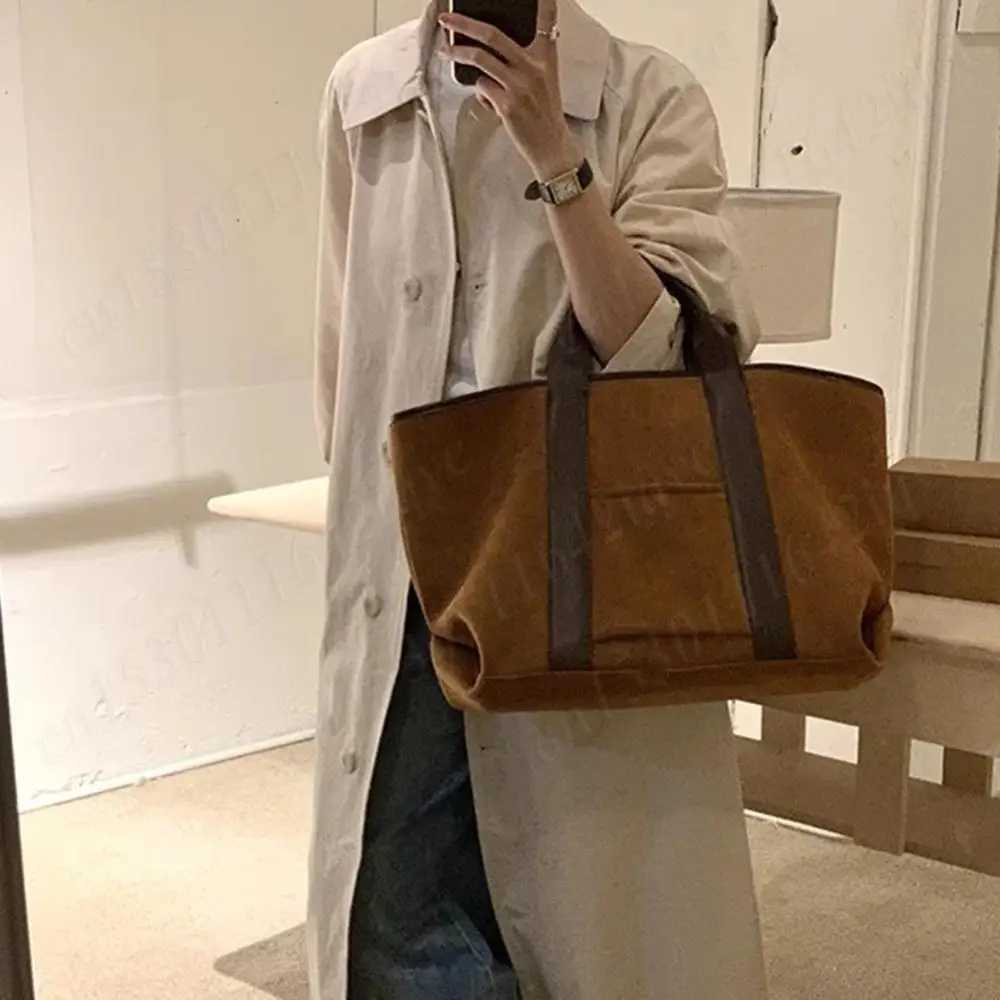 Womens suede shoulder bag large capacity winter handbag simple handbag retro business bag shopping bag Y250121