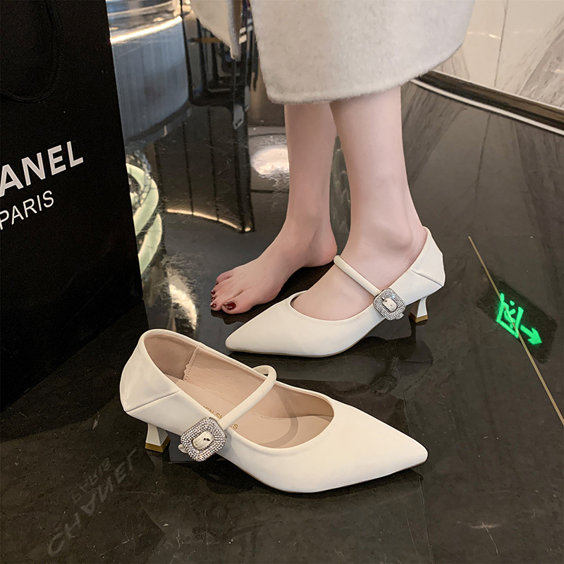 Women Dress Shoes Simple Style High Heel Design Sense Diamond Shining Plus Size Triple Black Beige Free shipping