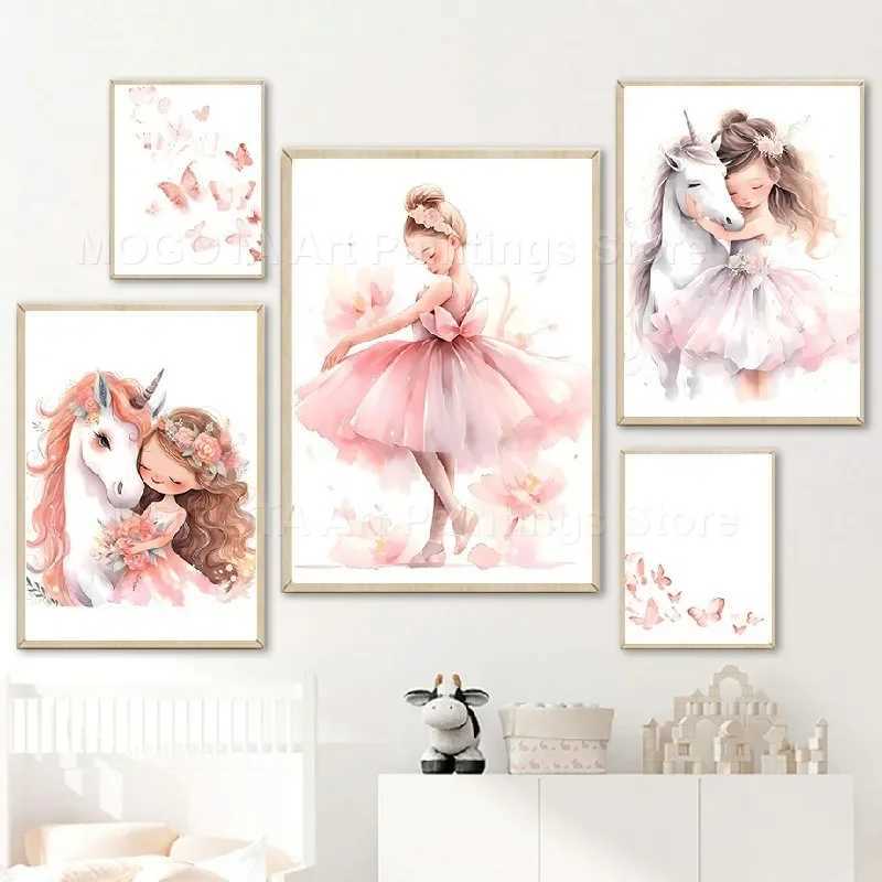 Girl Unicorn Ballerina Nursery Wall Art Canvas Painting Nordic Posters And Prints Pictures Baby Kids Ro Decor Y250122