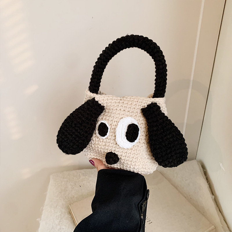 Free Shipping New Designer Bag Cartoon Cute Handheld Bag Wool Big Ear Dog Handmade Hook Woven Bag Multifunctional Bag Women's Crossbody Bag