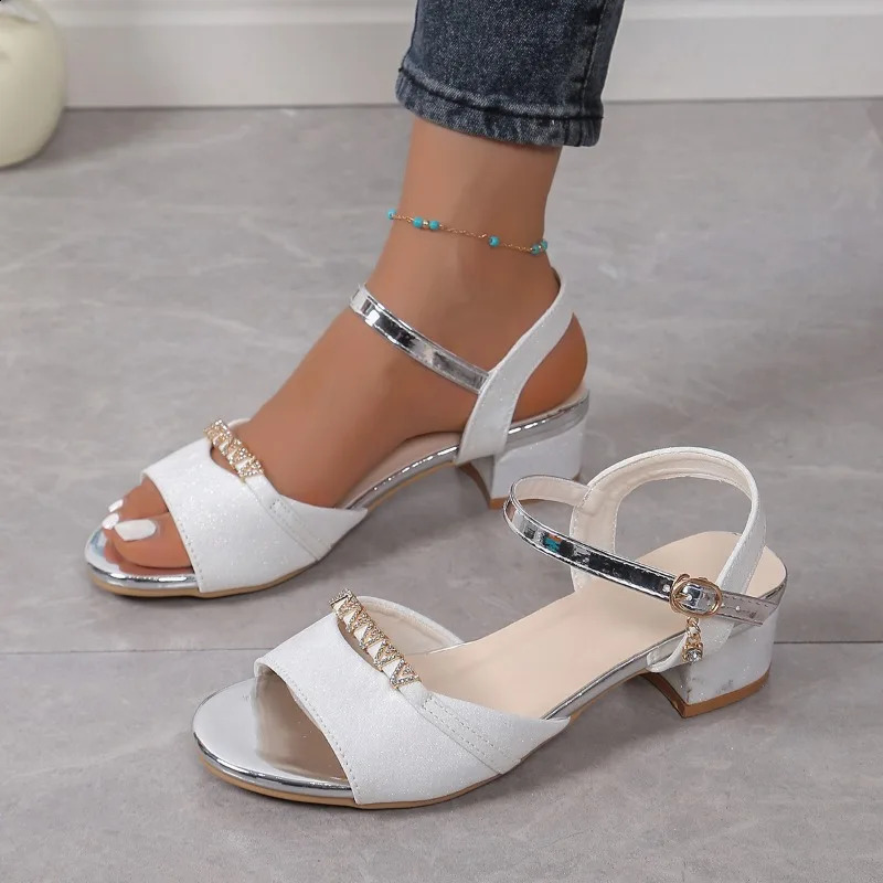 Ladies Shoes on Sale Fashion Ankle Strap Slingbacks Women Sandals Summer Open Toe Mixed Colors Buckle Chunky Heels 250117BJ