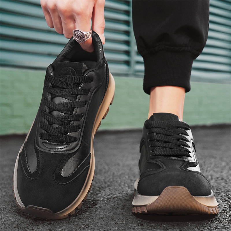 Men Sports Shoes Fashion Simple Design Solid Color Versatile Thick Sole Triple Black Brown Free shipping