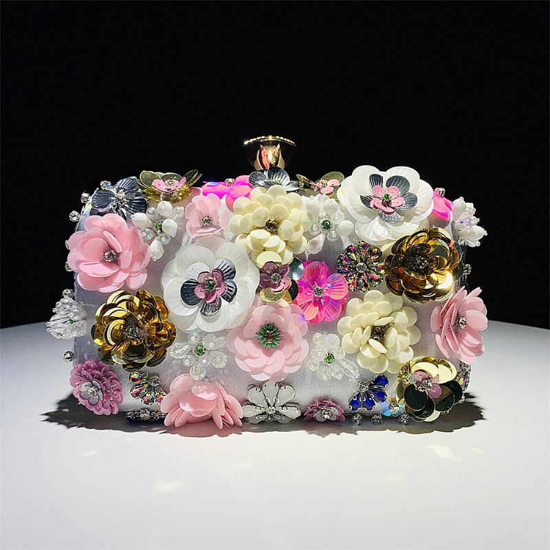 Fashion Evening Bag Ladies Handmade Flowers Beaded Bag Banquet Wedding Party Bag