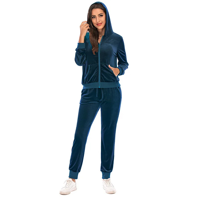 Velour Tracksuit Womens 2 Piece Sweatshirt Sweatpants Set Full Zip Hoodie Sweatsuit with Pockets Casual Sportswear Autumn 250108