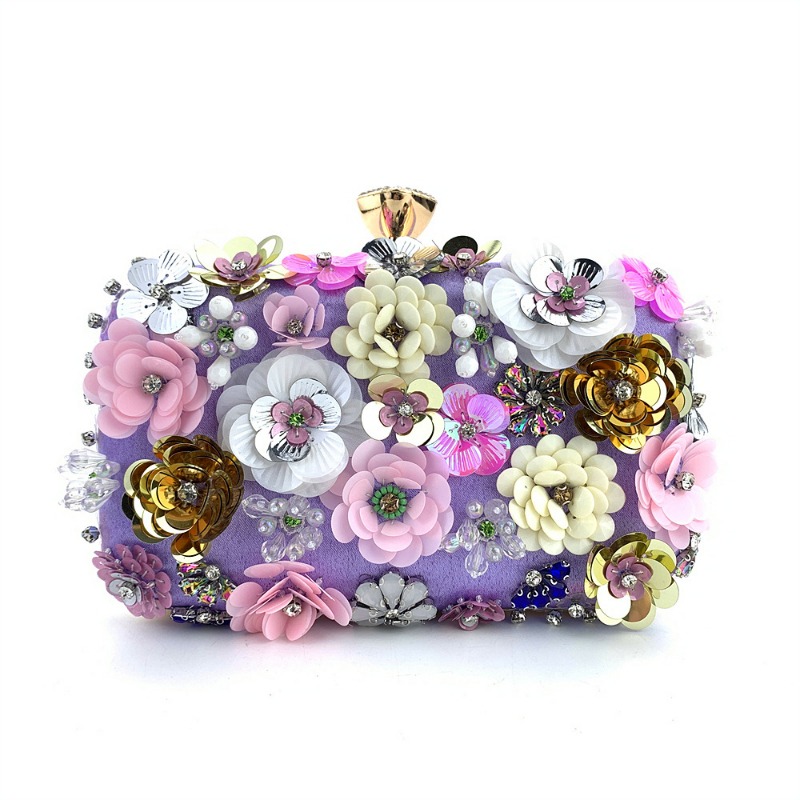 Fashion Evening Bag Ladies Handmade Flowers Beaded Bag Banquet Wedding Party Bag