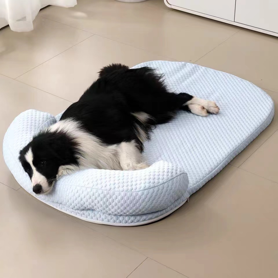 Dog Cooling Mat Memory Foam Cooling Fabric Dog Crate Bed with Pillow, Removable Washable Cover Dog Mattress for Large Medium Dogs and Cats Kennel Pad 