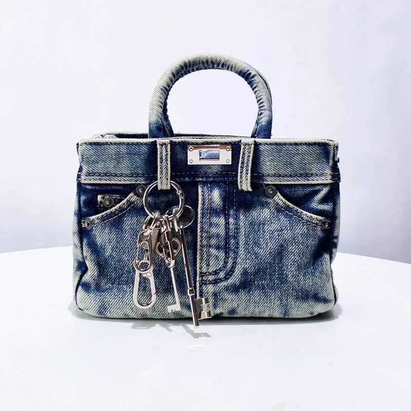Lock Decoration Key Bags For Women Luxury Designer Handbag Purses 2024 New In Vintage Wash Water Denim Shoulder Crossbody Y250121