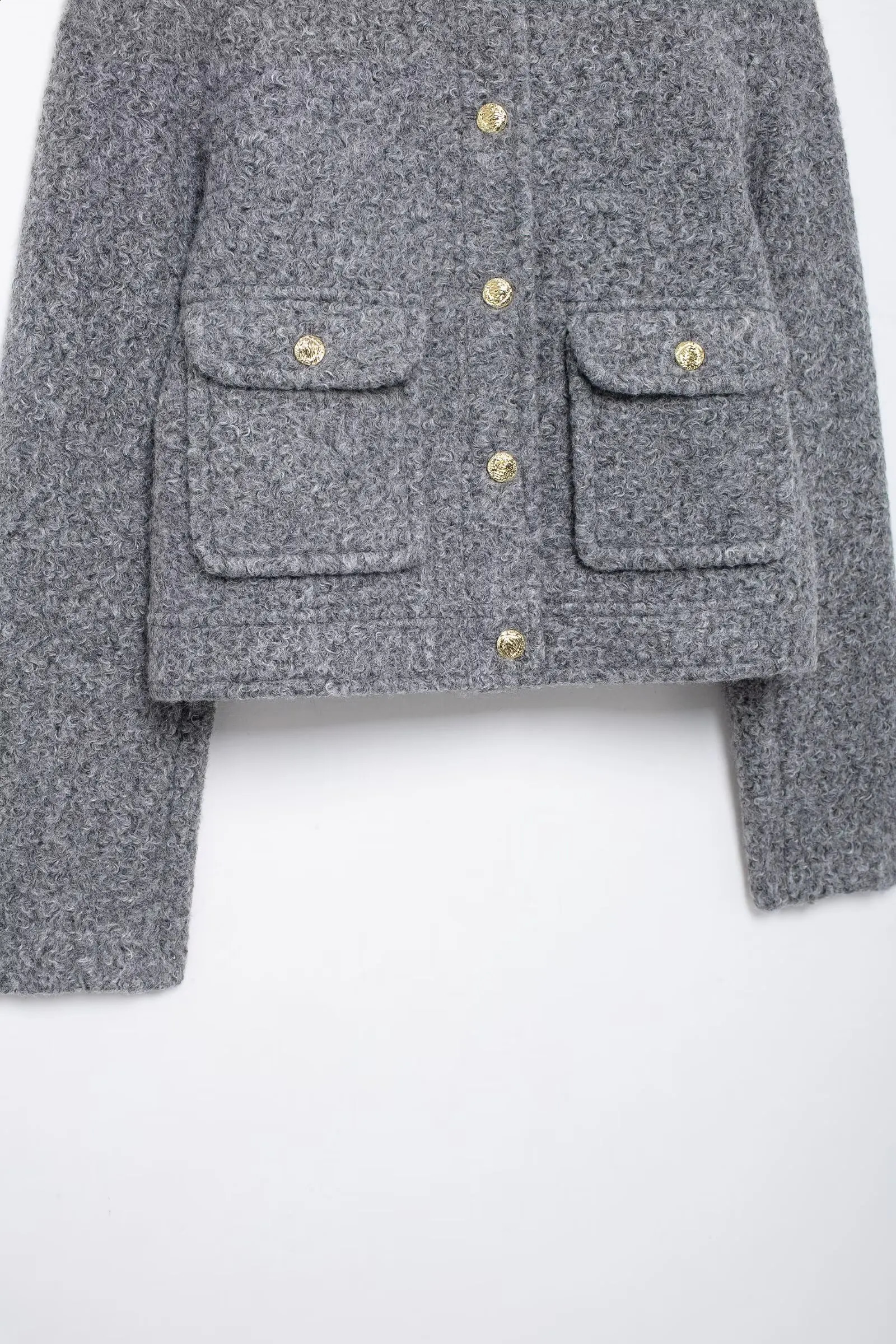 KAOPU ZA Womens Fashion tweed Short Jacket coat Women vintage O-neck single-breasted fall Winter pocket outerwear jackets top 250109