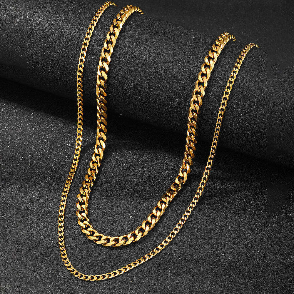 Hot selg six sided polished stainless double-layer necklace, men's hip-hop personality titanium steel long sweater chain accessory
