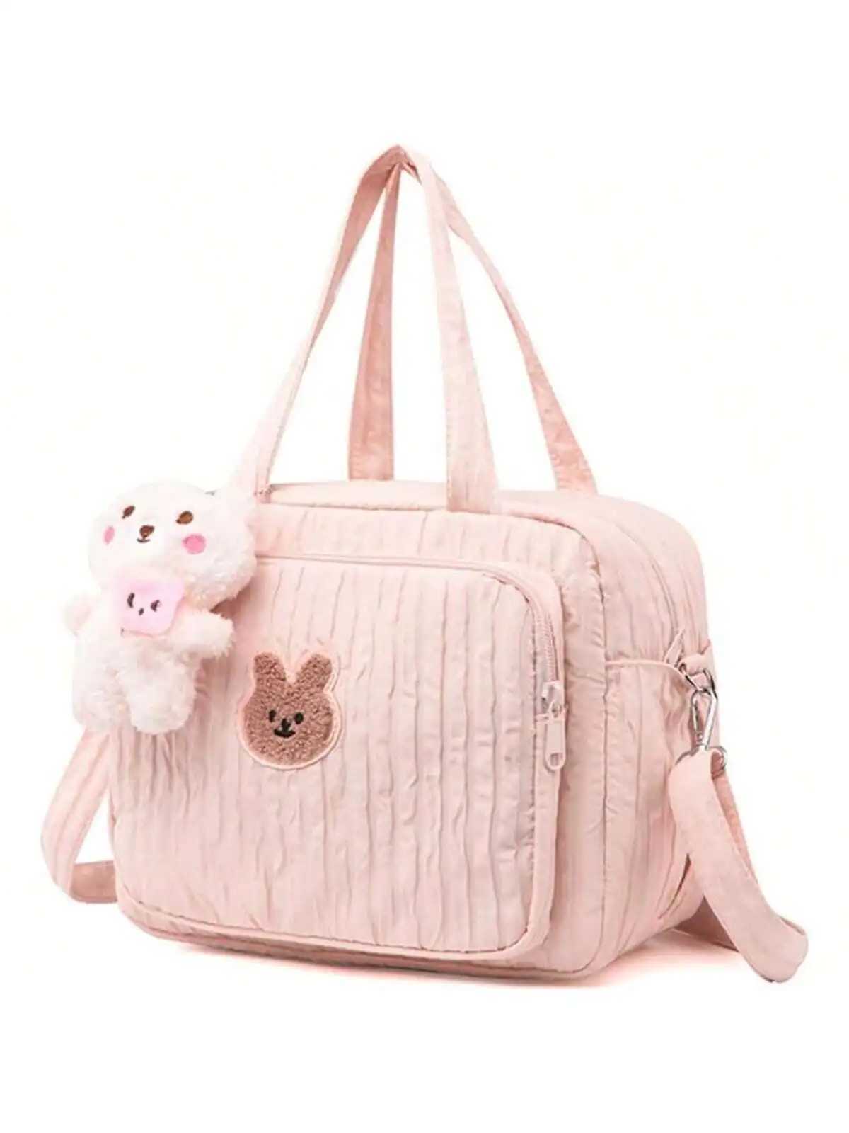 1pc Solid Color Baby Diaper Bags Organizer Maternity Bag Animal Cartoon Portable Nylon Mom Travel Tote Bag With PendantC250326