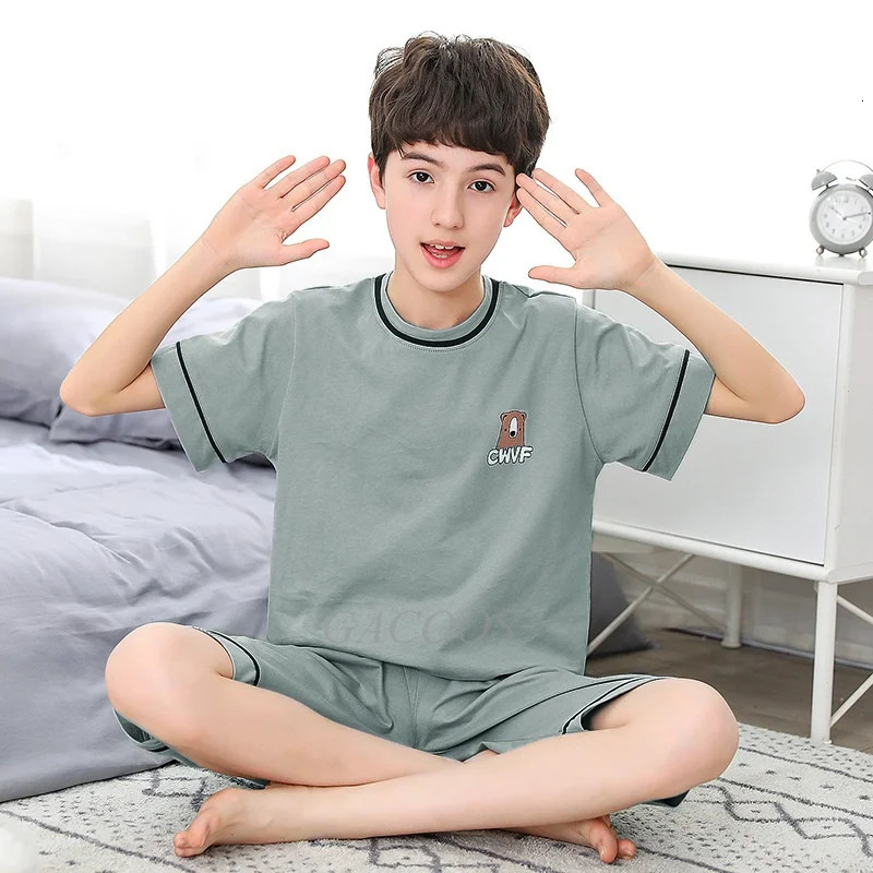 Teenage Boys Girls Pajamas Summer Short Sleeved Childrens Clothing Sleepwear Cotton Pyjamas Sets For Kids 8 10 12 14 16 Years 250121