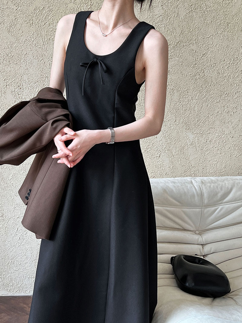 F3210 Korean style bow vest dress for women, new spring style, slim waist, can be worn as a long skirt