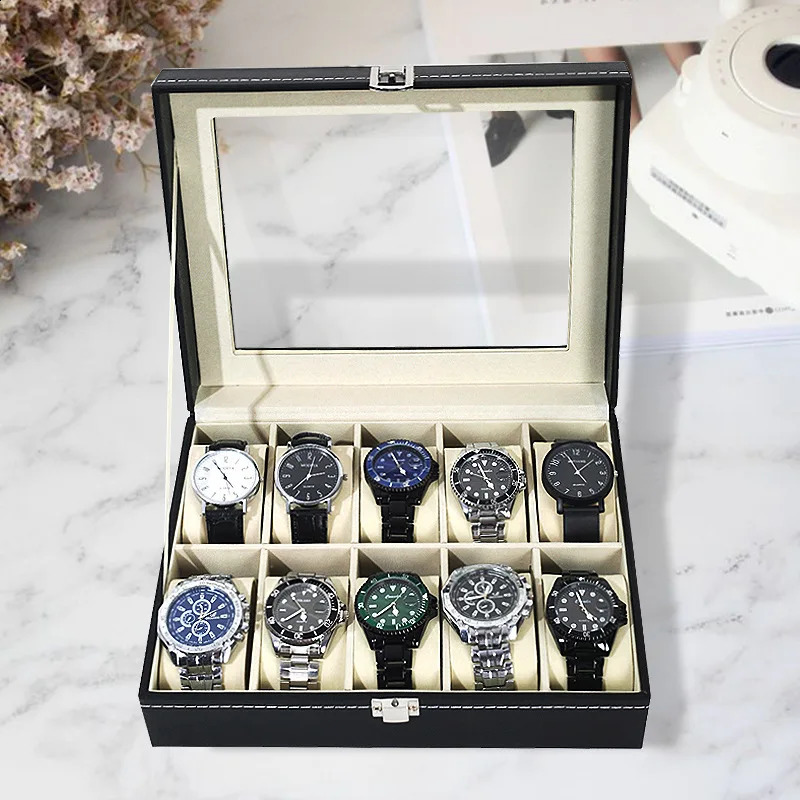 Leather watch storage box Simple PU watch display case with lock Mens watch gift box packaging high-end watch box 250121