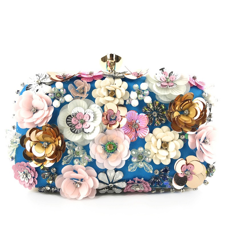 Fashion Evening Bag Ladies Handmade Flowers Beaded Bag Banquet Wedding Party Bag
