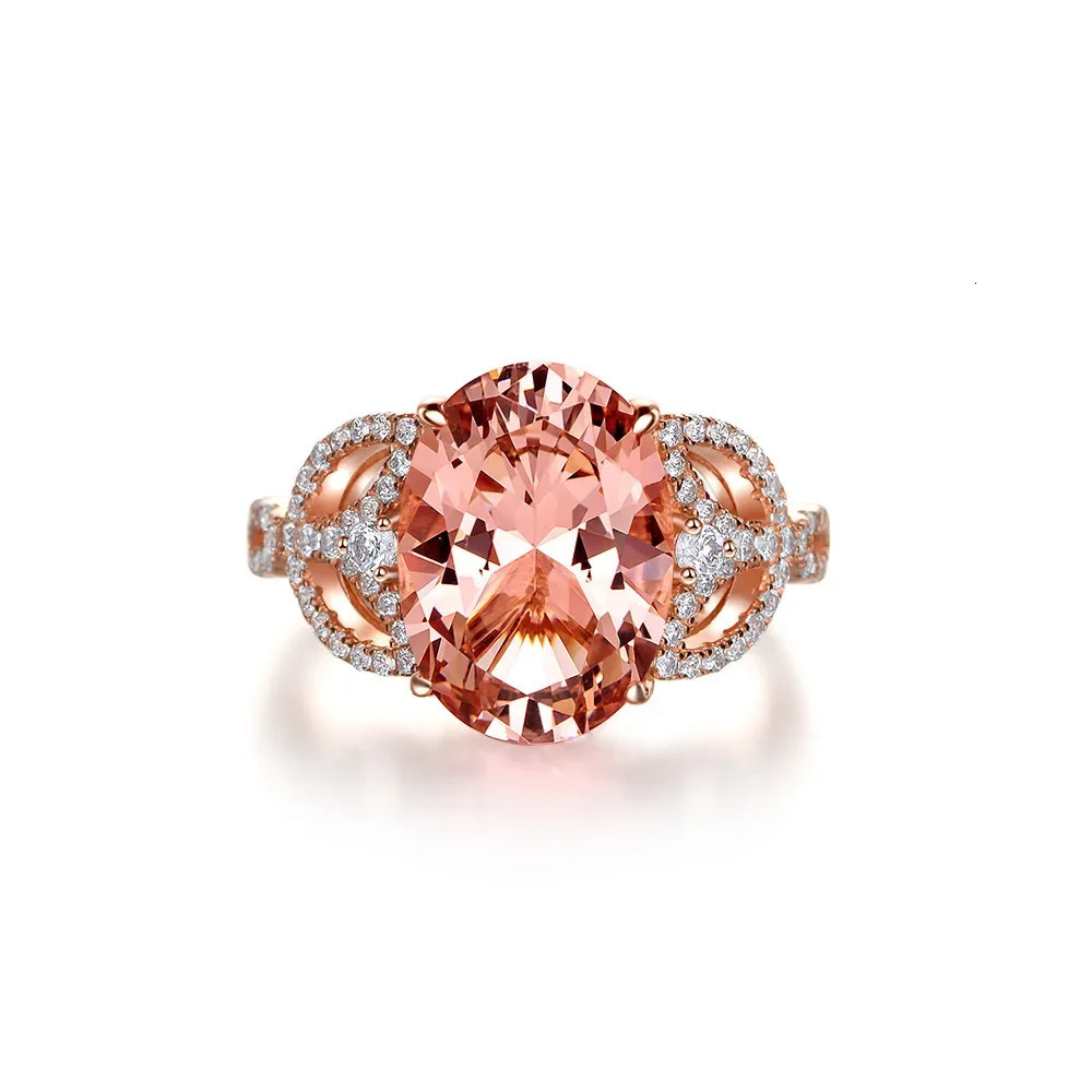 Wong Rain 925 Sterling Silver Oval Cut 10 * 14 MM Morganite Gemstone Wedding Engagement Diamonds Ring Fine Jewelry Wholesale 250121