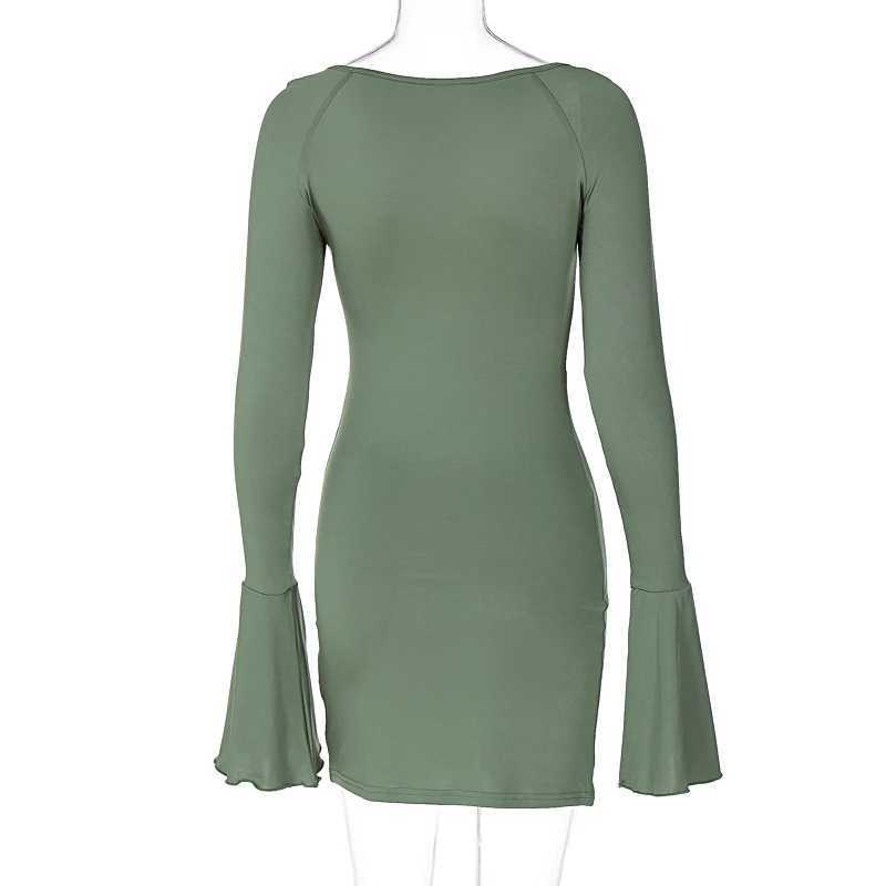 Basic Casual Dresses Lygens Square Collar Long Slve Ruffles Bodycon Slit Mini Dresses Elegant Y2K Wholesale Fashion New Ladies Casual Clothing H25217