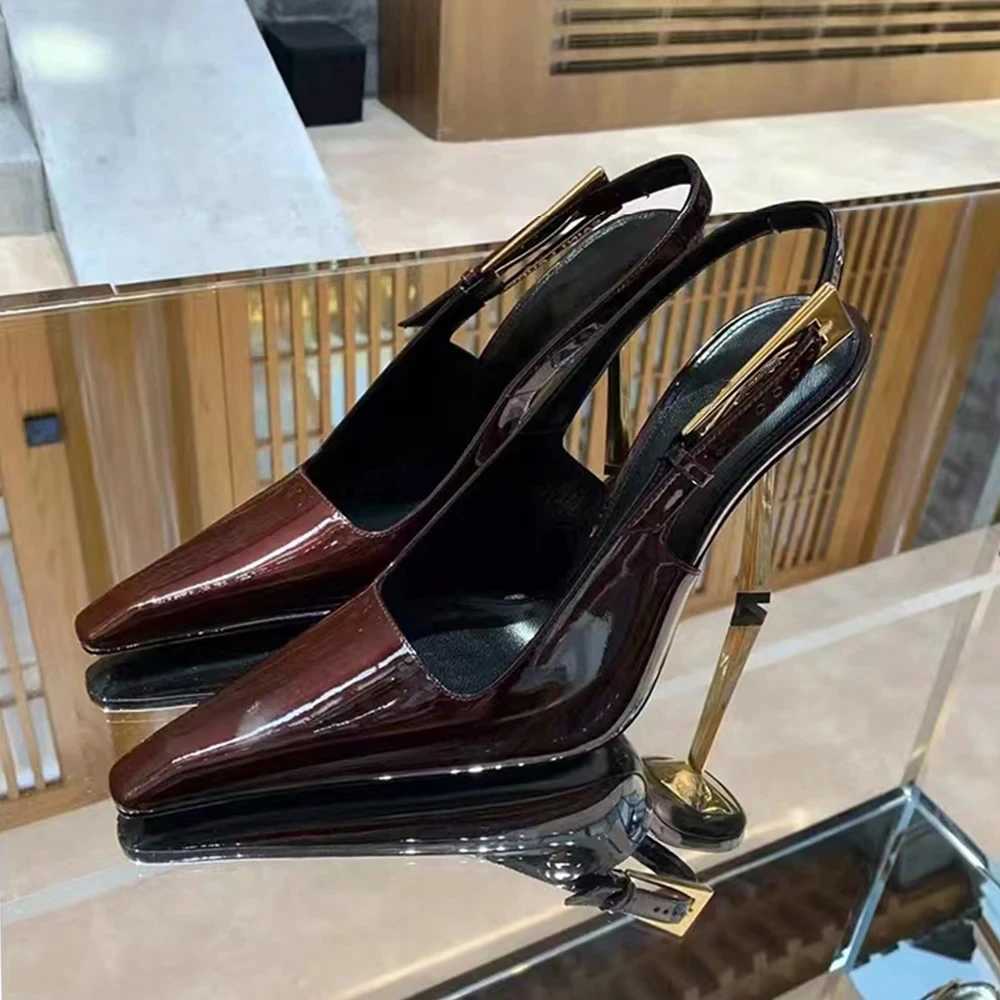 New Autumn 2024 Square Toe Slim Heel Retro Toe Wens Shoes with Patent Leather High-heeled Sandals Z250122