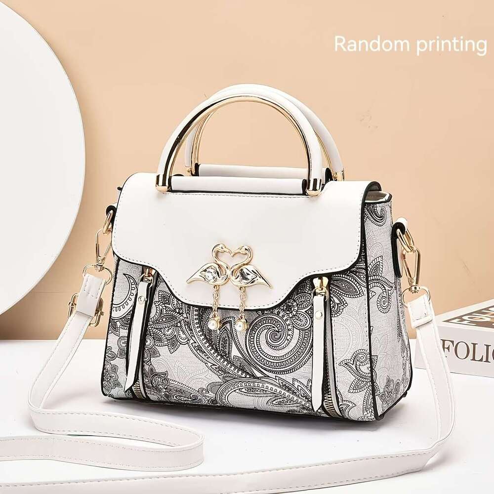 An elegant faux leather handbag suitable for women, geometric pattern, versatile shoulder bag, with zipper closure, polyester lining, exquisite edges