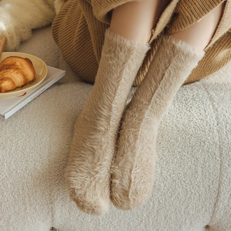 Winter Socks Women Velvet Cashmere Hosiery Solid Color Fuzzy Thicken Warm Floor Home Fluffy Floor Long Sock Sleep Soft Fluffy 250109