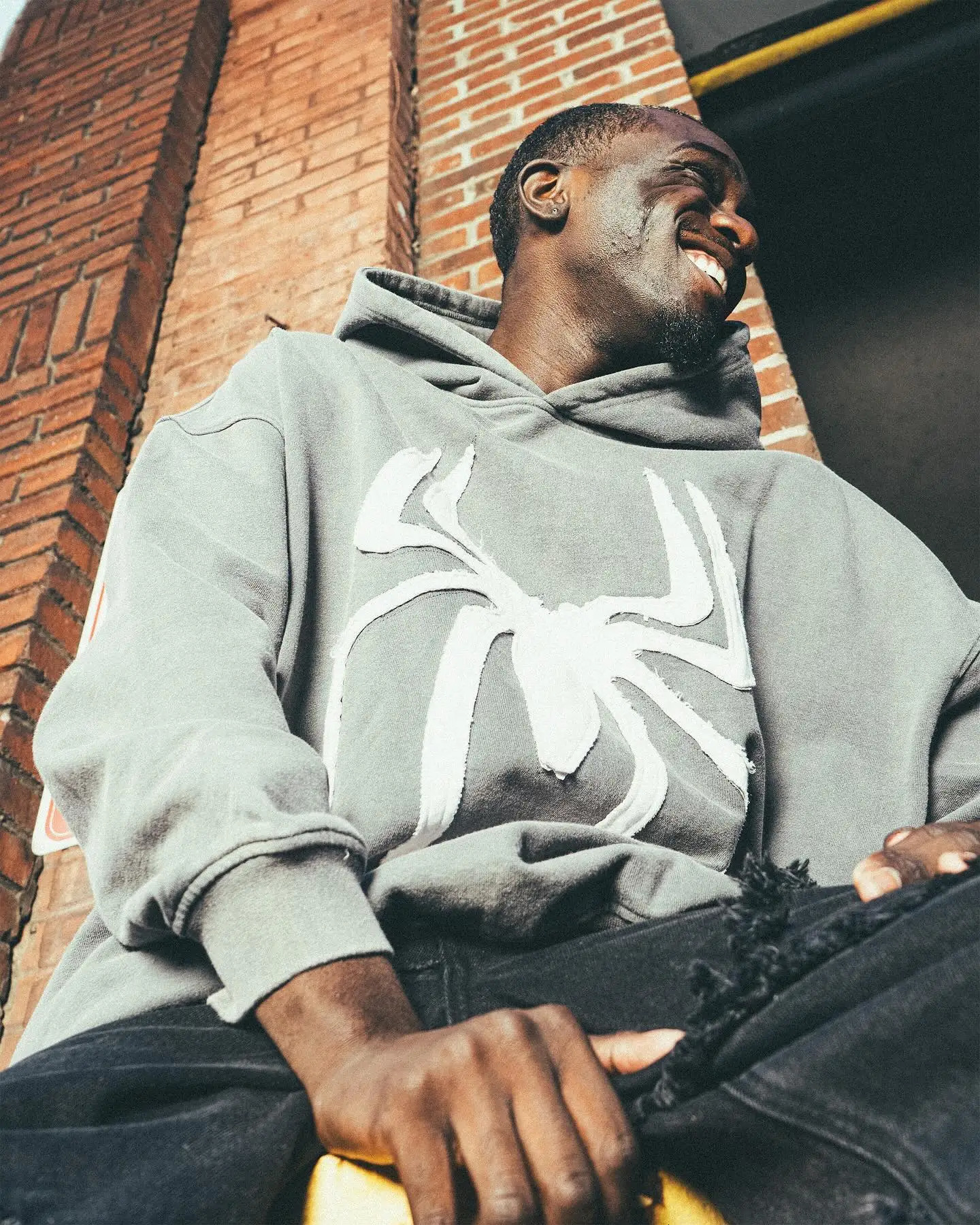 Grey Black Gothic Big Spider Pattern Patchwork Hooded Pullover Y2k Retro Loose Men Women Hip Hop Hoodie Jacket Street Sweatshirt 250110